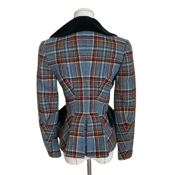 Vintage 90s VIVIENNE WESTWOOD F/W 1994 Wool Tartan Plaid Jacket Velvet Trim Orb - Picture 4 of 12